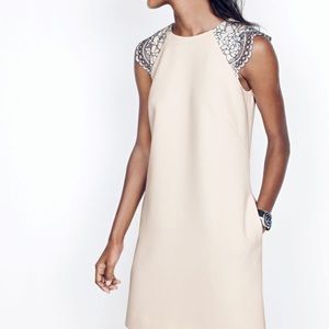 J Crew cream shift dress with capped lace sleeves